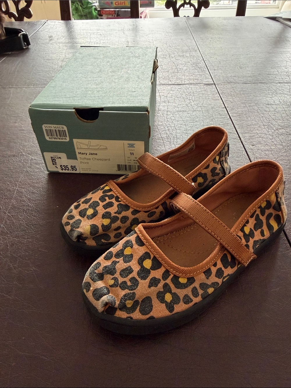 Toms Girls Leopard Print Mary Janes in Brown and Black